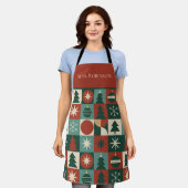 Rood Groen Midden Eeuw Moderne Geruite Vakantie Schort (Gedragen)