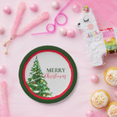 Rood Groen Minimalistisch Vrolijk Kerstfeest Papieren Bordje (Feest)