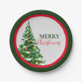 Rood Groen Minimalistisch Vrolijk Kerstfeest Papieren Bordje (Voorkant)
