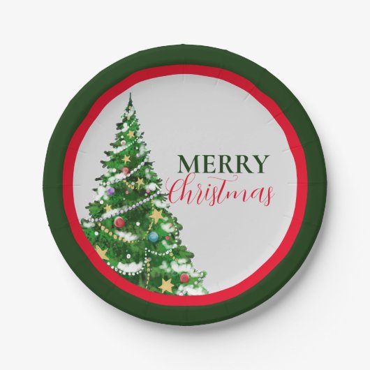 Rood Groen Minimalistisch Vrolijk Kerstfeest Papieren Bordje (Voorkant)