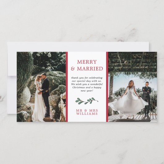 Rood Groen Mistletoe Merry Married Christmas Dank Bedankkaart (Voorkant)