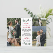 Rood Groen Mistletoe Vrolijk Getrouwd Kerstmis Bedankkaart (Staand voorkant)