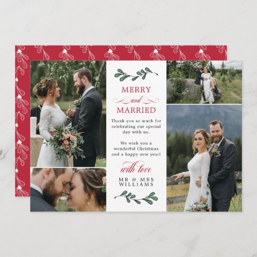Rood Groen Mistletoe Vrolijk Getrouwd Kerstmis Bedankkaart (Voorkant / Achterkant)