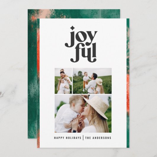 Rood + groen, modern, abstract, fijn 3 fotovakanti feestdagenkaart (Voorkant / Achterkant)