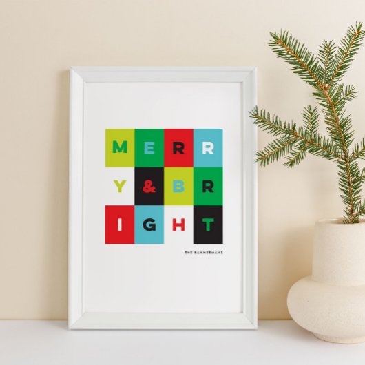 Rood Groen Modern Merry N Bright Holiday Art Print