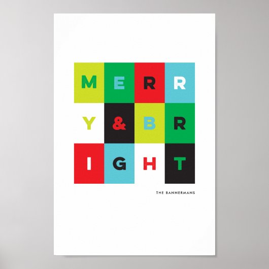 Rood Groen Modern Merry N Bright Holiday Art Print (Voorkant)