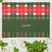 Rood Groen Modern Tartan Kerstpatroon Theedoek (Gevouwen)