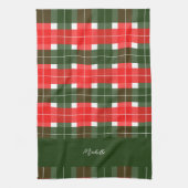 Rood Groen Modern Tartan Kerstpatroon Theedoek (Verticaal)