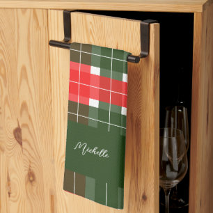 Rood Groen Modern Tartan Kerstpatroon Theedoek