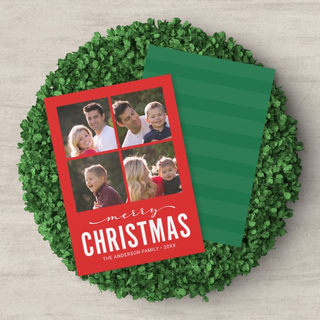 Rood Groen Modern Vrolijk Kerstmis Fotocollage Feestdagenkaart