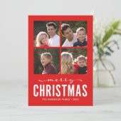 Rood Groen Modern Vrolijk Kerstmis Fotocollage Feestdagenkaart (Staand voorkant)