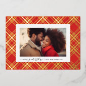 Rood Groen Moderne Kalligrafie Kerst Goud Plakken Folie Feestdagenkaart (Voorkant)