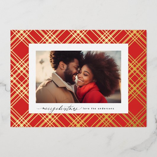 Rood Groen Moderne Kalligrafie Kerst Goud Plakken Folie Feestdagenkaart (Voorkant)