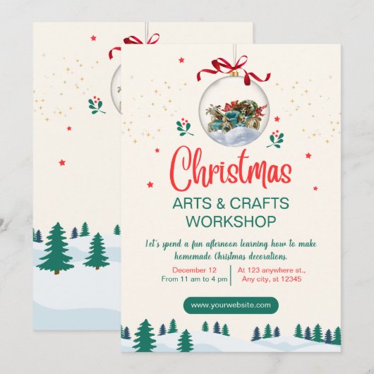 Rood Groen Moderne Kerst Ambachten Workshop Kaart (Voorkant / Achterkant)