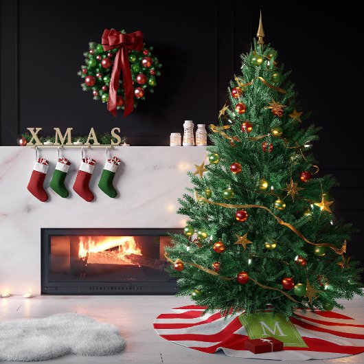 Rood & Groen Monogram Gestreept | Boomrok Kerstboom Rok