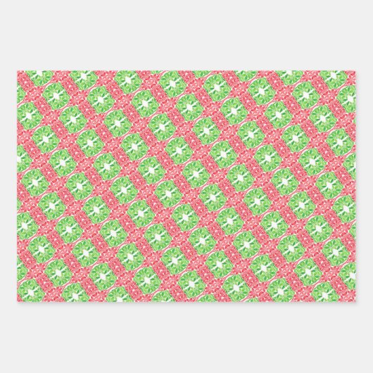 Rood & Groen Mozaïek Verpakkingsdocument Inpakpapier Vel (Voorkant)