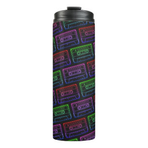 Rood groen neon retro cassettebandje patroon thermosbeker