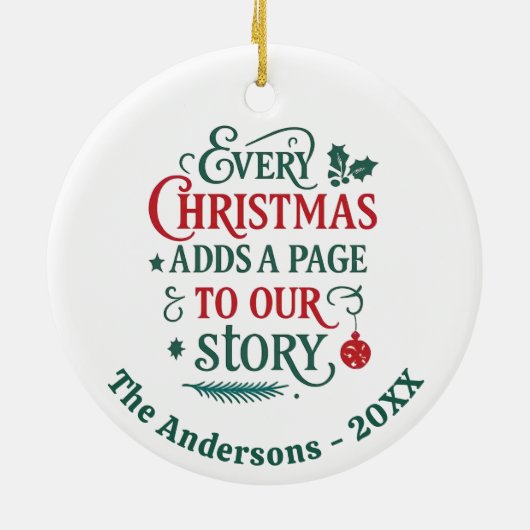 Rood groen ons verhaal typografie Kerstmis Keramisch Ornament (Achterkant)