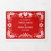 Rood, groen, oranje papel picado lovevogels bruilo drieluik uitnodiging (Cover)