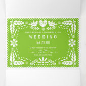 Rood, groen, oranje papel picado lovevogels bruilo drieluik uitnodiging (Binnenkant midden)