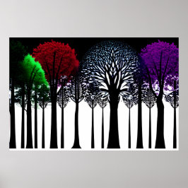 Rood Groen Paarse Splash in Zwart en Wit Bos Poster