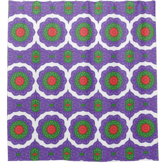 Rood Groen Paarse Witte Kaleidoscoop Kerstbal Douchegordijn (Voorkant)