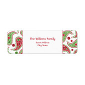 Rood & Groen Paisley Kerstmis Adreslabel Etiket (Voorkant)