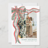 Rood & Groen Plaid Bow Kerstfoto Vakantie Kaart (Voorkant)
