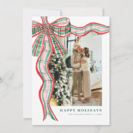 Rood & Groen Plaid Bow Kerstfoto Vakantie Kaart