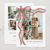 Rood & Groen Plaid Bow Kerstfoto Vakantie Kaart (Voorkant / Achterkant)
