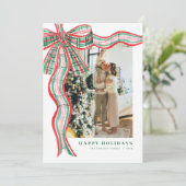 Rood & Groen Plaid Bow Kerstfoto Vakantie Kaart (Staand voorkant)