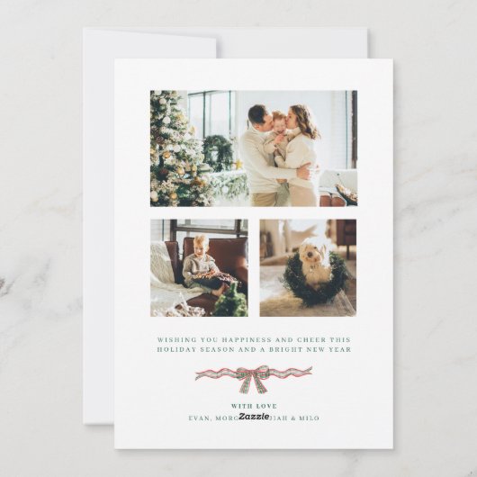 Rood & Groen Plaid Bow Kerstfoto Vakantie Kaart (Achterkant)