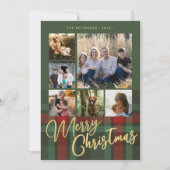 Rood groen plaid foto collage Vrolijk Kerstmis Feestdagenkaart (Voorkant)