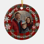 Rood groen plaid foto witte sneeuwvlokken keramisch ornament (Voorkant)