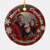 Rood groen plaid foto witte sneeuwvlokken keramisch ornament (Achterkant)