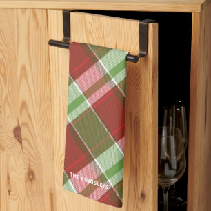 Rood Groen Plaid Kerstvakantie gepersonaliseerd Theedoek