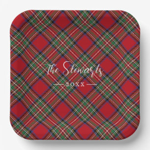 Rood Groen Plaid Rustiek Classic Stewart Tartan Papieren Bordje