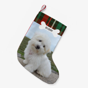Rood Groen Plaid Rustieke Hond Bone Pet Foto Kleine Kerstsok