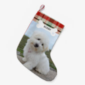 Rood Groen Plaid Rustieke Hond Bone Pet Foto Kleine Kerstsok (Voorkant (Hangend))
