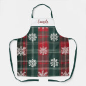  Rood & Groen Plaid Sneeuwvlokken Gepersonaliseerd Schort (Voorkant)