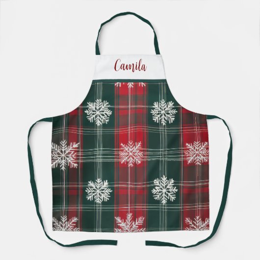  Rood & Groen Plaid Sneeuwvlokken Gepersonaliseerd Schort (Voorkant)