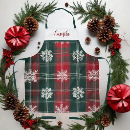  Rood & Groen Plaid Sneeuwvlokken Gepersonaliseerd Schort