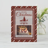 Rood Groen Plaid Tartan 2 Foto Monogram Kerstmis Feestdagenkaart (Staand voorkant)