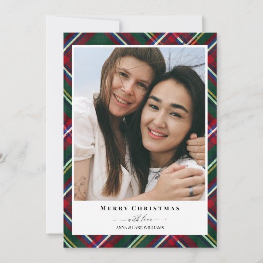 Rood Groen Plaid Vrolijk Kerstmis Foto Feestdagenkaart (Voorkant)