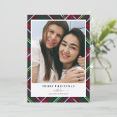 Rood Groen Plaid Vrolijk Kerstmis Foto Feestdagenkaart (Staand voorkant)