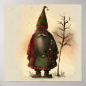 Rood & Groen Plaid Woodland Gnome Zwart Santa Poster (Voorkant)