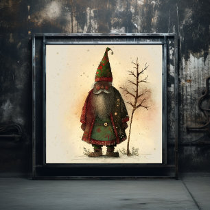 Rood & Groen Plaid Woodland Gnome Zwart Santa Poster