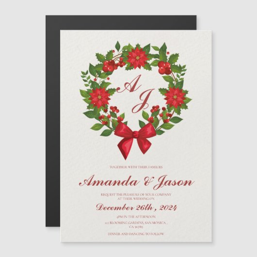 Rood Groen Poinsettia Bessen Kerstmis bruiloft (Voorkant / Achterkant)