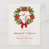 Rood Groen Poinsettia Bessen Kerstmis bruiloft Briefkaart (Voorkant)