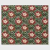 Rood Groen Poinsettia GIngham Pattern Cadeau Cadeaupapier (Vlak)
